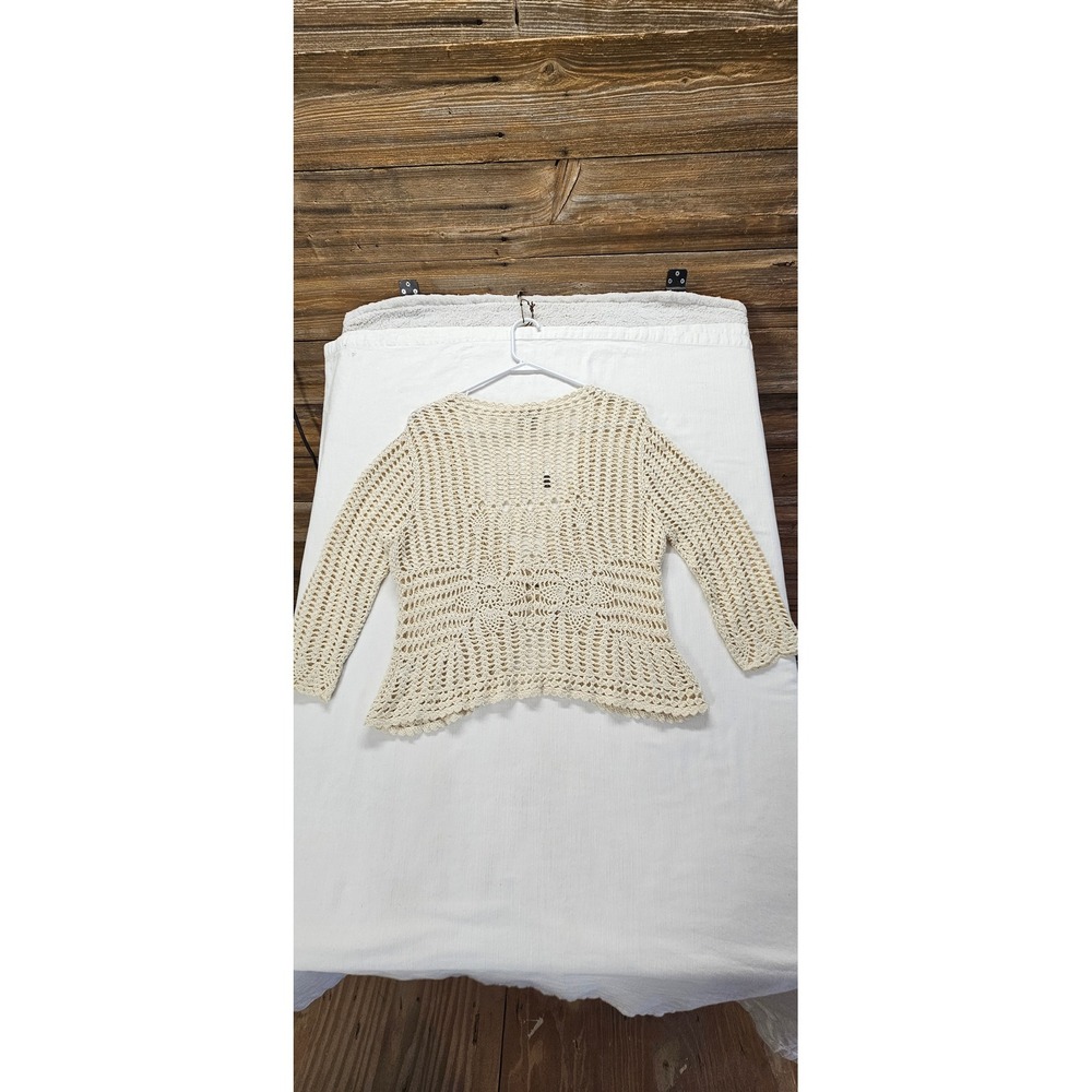 Faded Glory Crochet Cardigan Womens XL Cream Boho Knit Button Front Sweater - Picture 6 of 6
